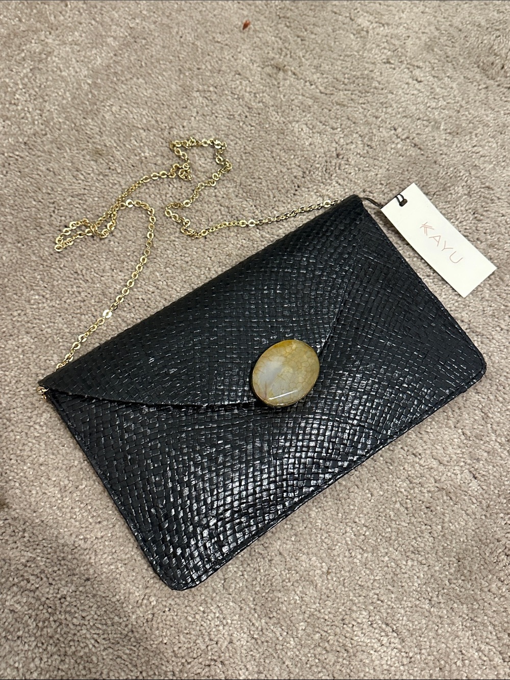 Black Woven Crossbody Clutch with Stone Accent